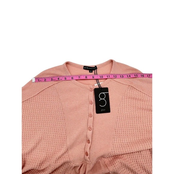 Gibsonlook Mixed Rib Waffle Knit Henley Long Sleeve Blush Pink SizeXS - Picture 8 of 9